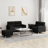 Ensemble de canapés 3 pcs avec coussins noir tissu
