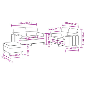 Ensemble de canapés 3 pcs avec coussins rouge bordeaux tissu