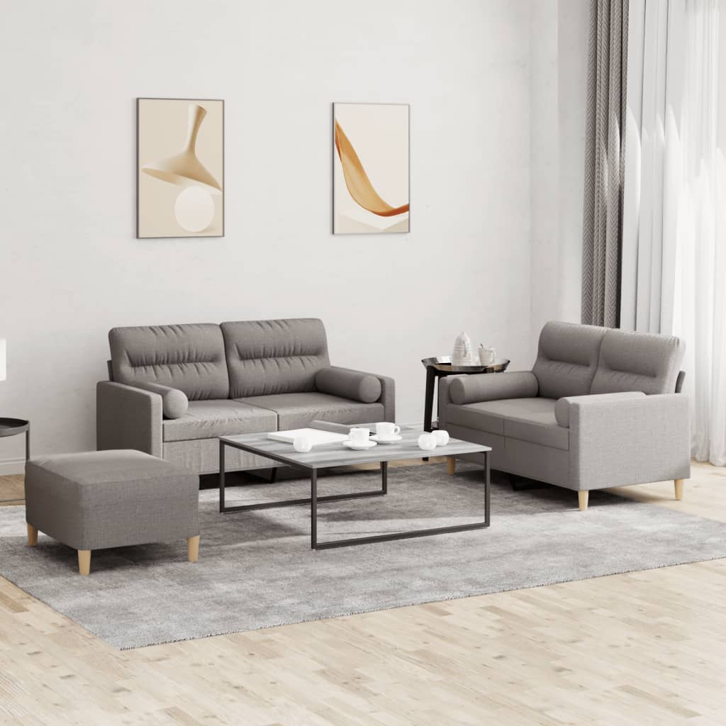 Ensemble de canapés 3 pcs avec coussins taupe tissu