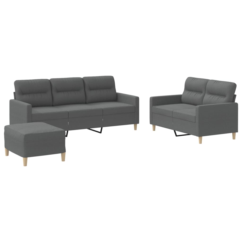 Ensemble de canapés 3 pcs avec coussins Gris foncé Tissu