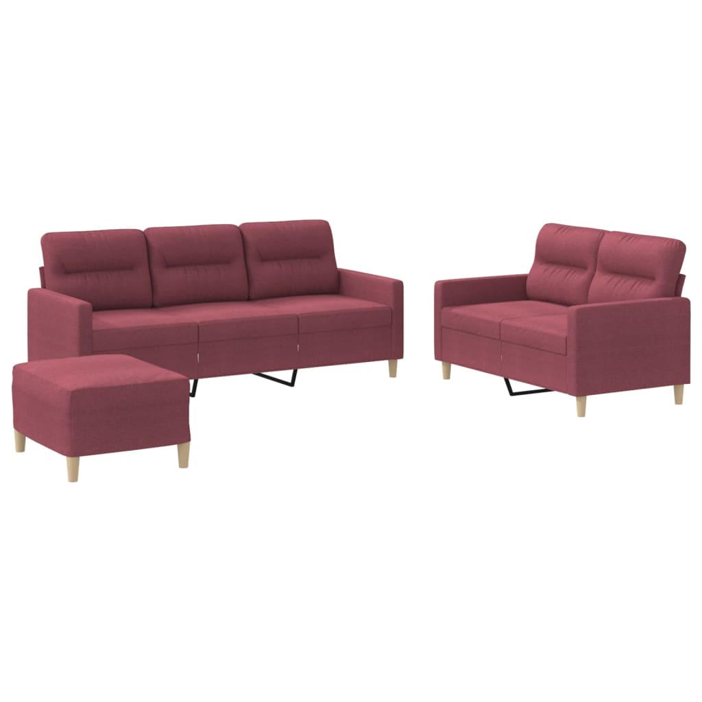 Ensemble de canapés 3 pcs avec coussins Rouge bordeaux Tissu
