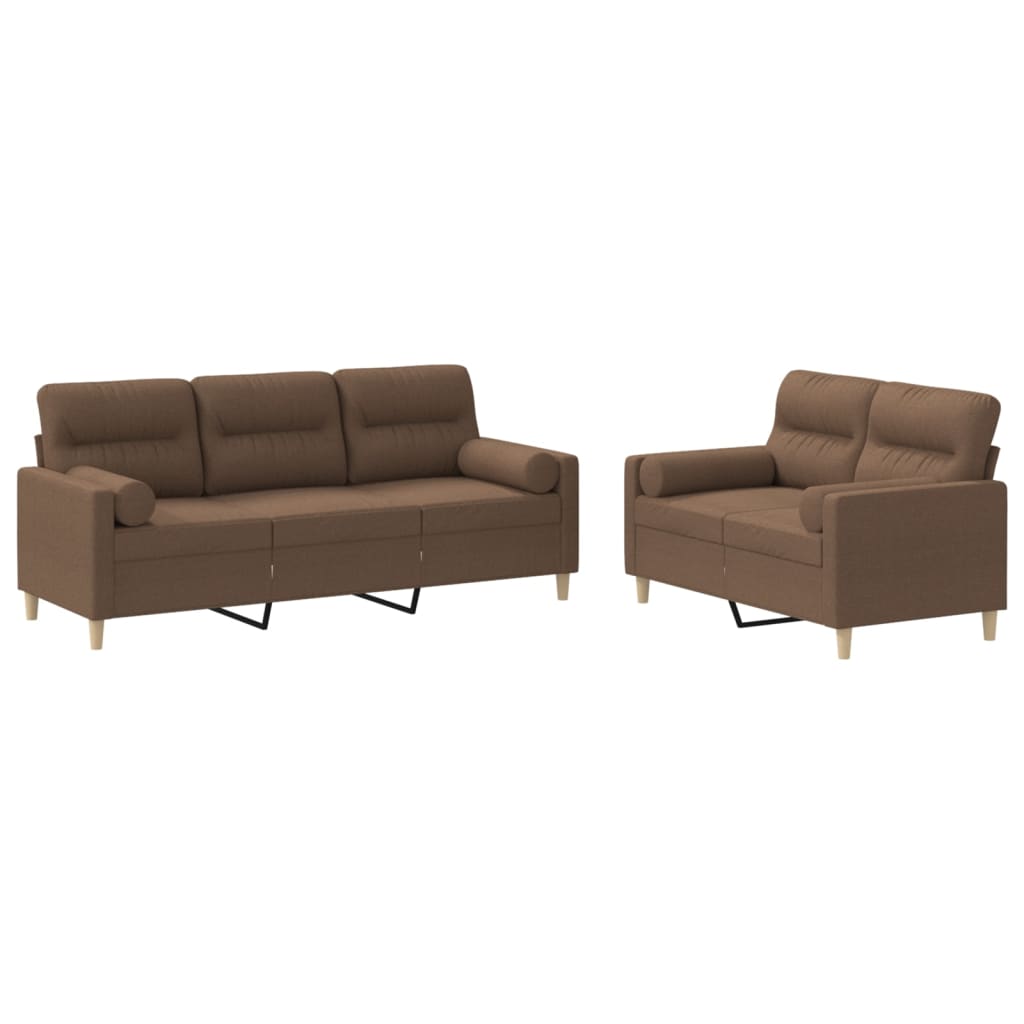 Ensemble de canapés 2 pcs avec coussins marron tissu