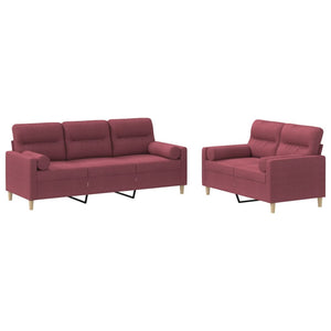 Ensemble de canapés 2 pcs avec coussins rouge bordeaux tissu