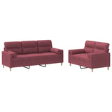 Ensemble de canapés 2 pcs avec coussins rouge bordeaux tissu