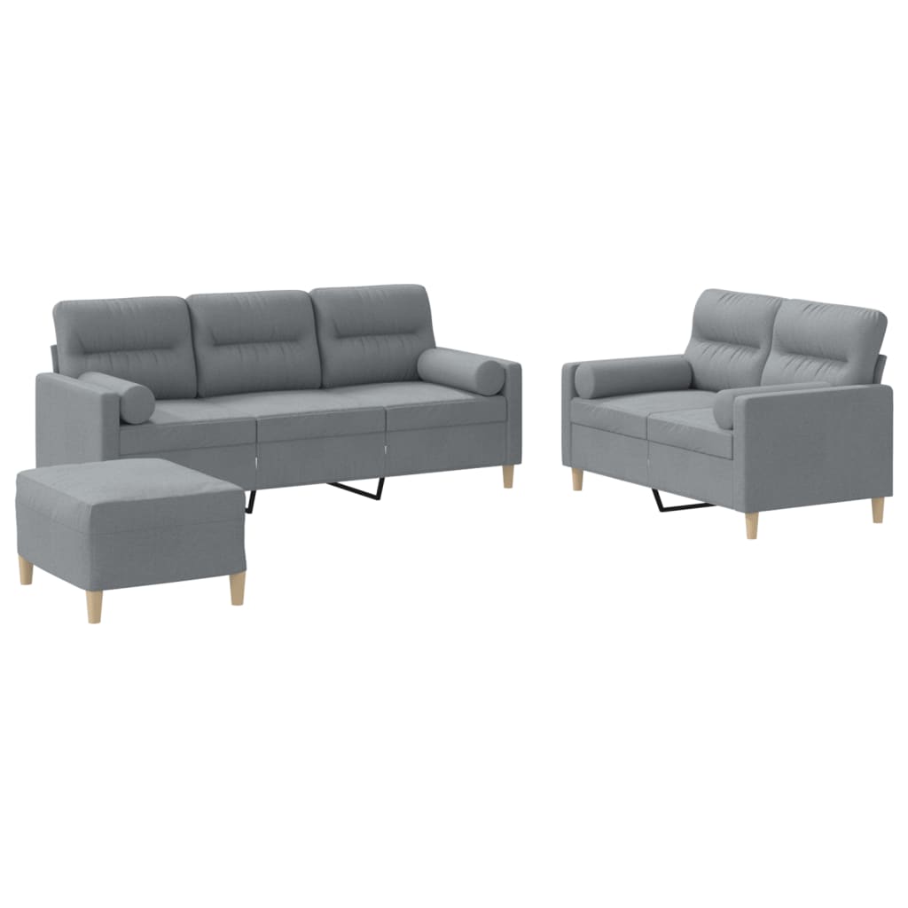 Ensemble de canapés 3 pcs coussins gris clair tissu