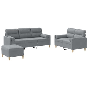 Ensemble de canapés 3 pcs coussins gris clair tissu
