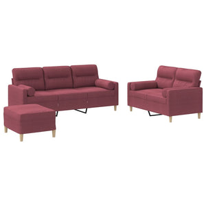 Ensemble de canapés 3 pcs avec coussins rouge bordeaux tissu