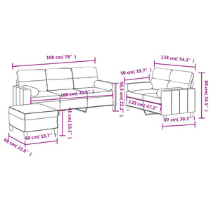 Ensemble de canapés 3 pcs avec coussins taupe tissu