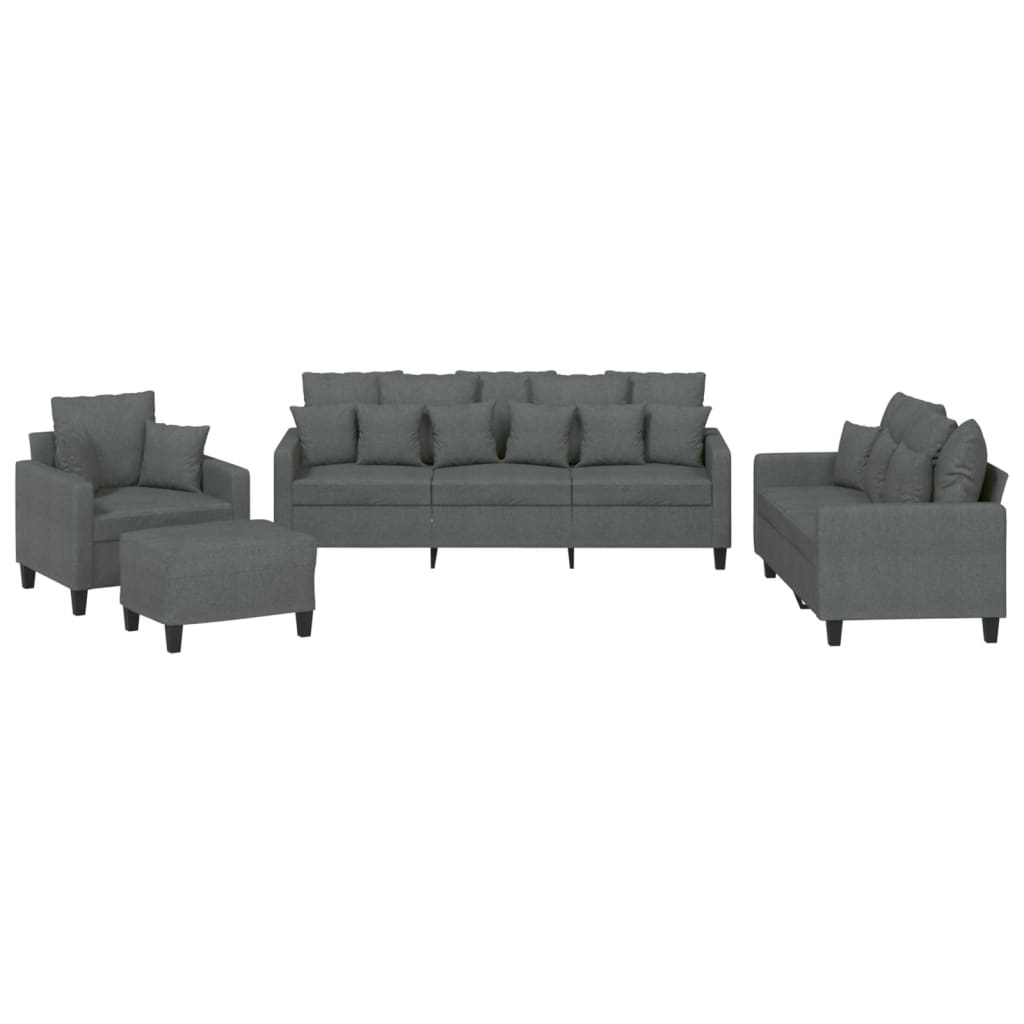 Ensemble de canapés 4 pcs coussins gris foncé tissu