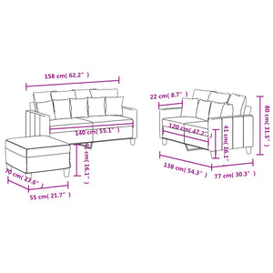 Ensemble de canapés 3 pcs avec coussins Gris clair Tissu