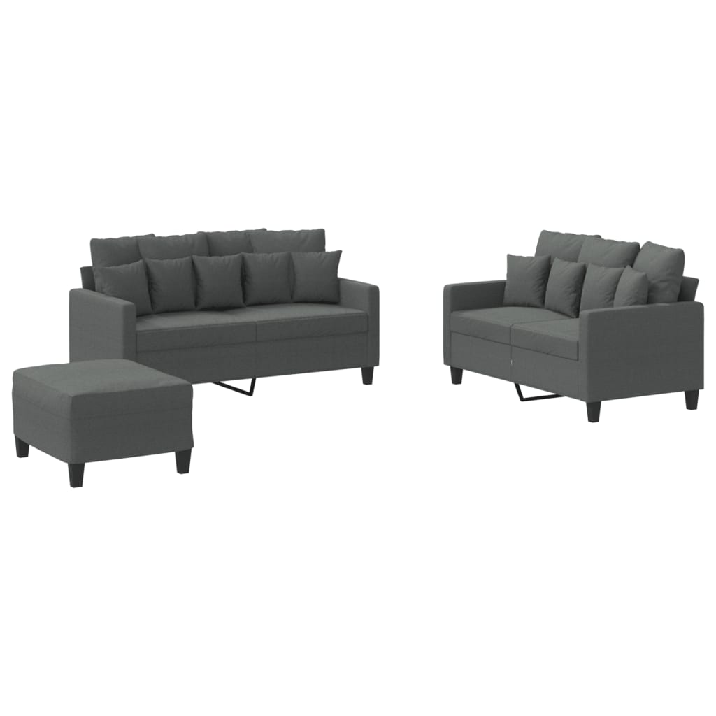 Ensemble de canapés 3 pcs avec coussins Gris foncé Tissu