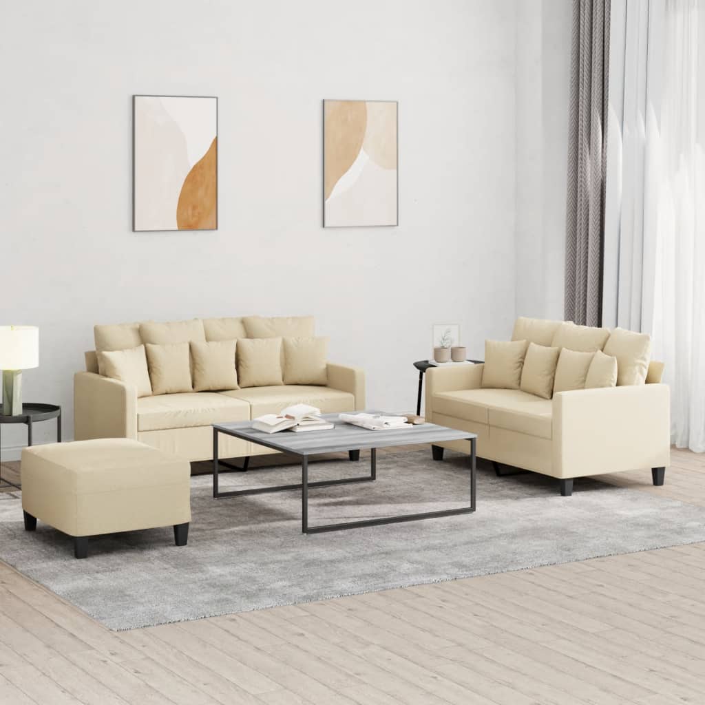 Ensemble de canapés 3 pcs avec coussins Crème Tissu