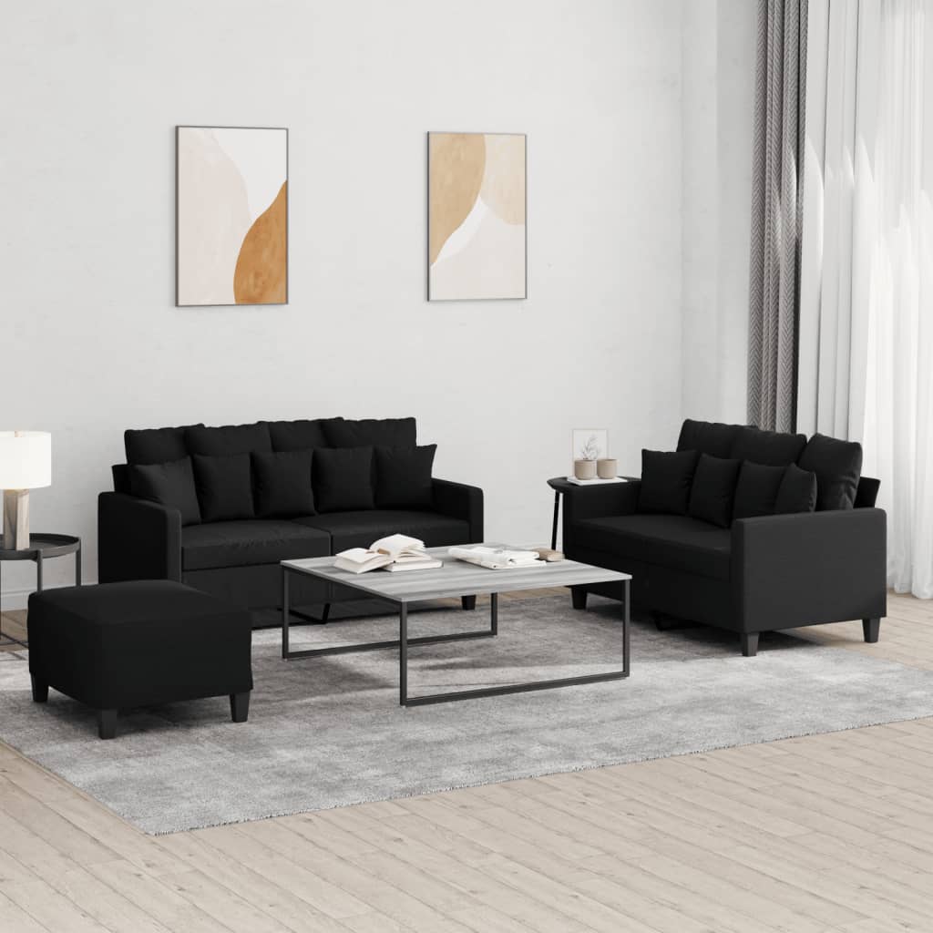 Ensemble de canapés 3 pcs avec coussins Noir Tissu