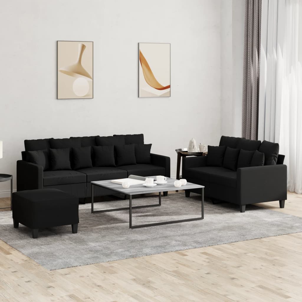 Ensemble de canapés 3 pcs avec coussins Noir Tissu
