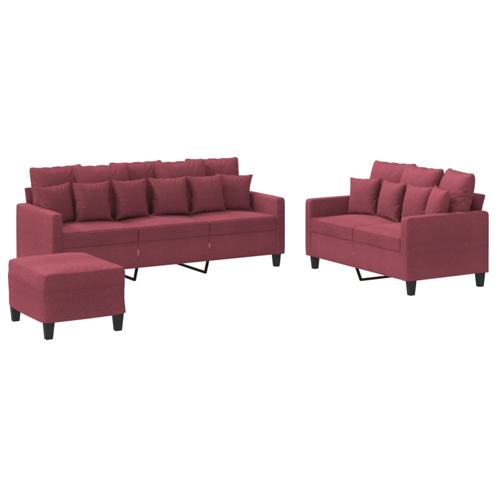 Ensemble de canapés 3 pcs avec coussins Rouge bordeaux Tissu