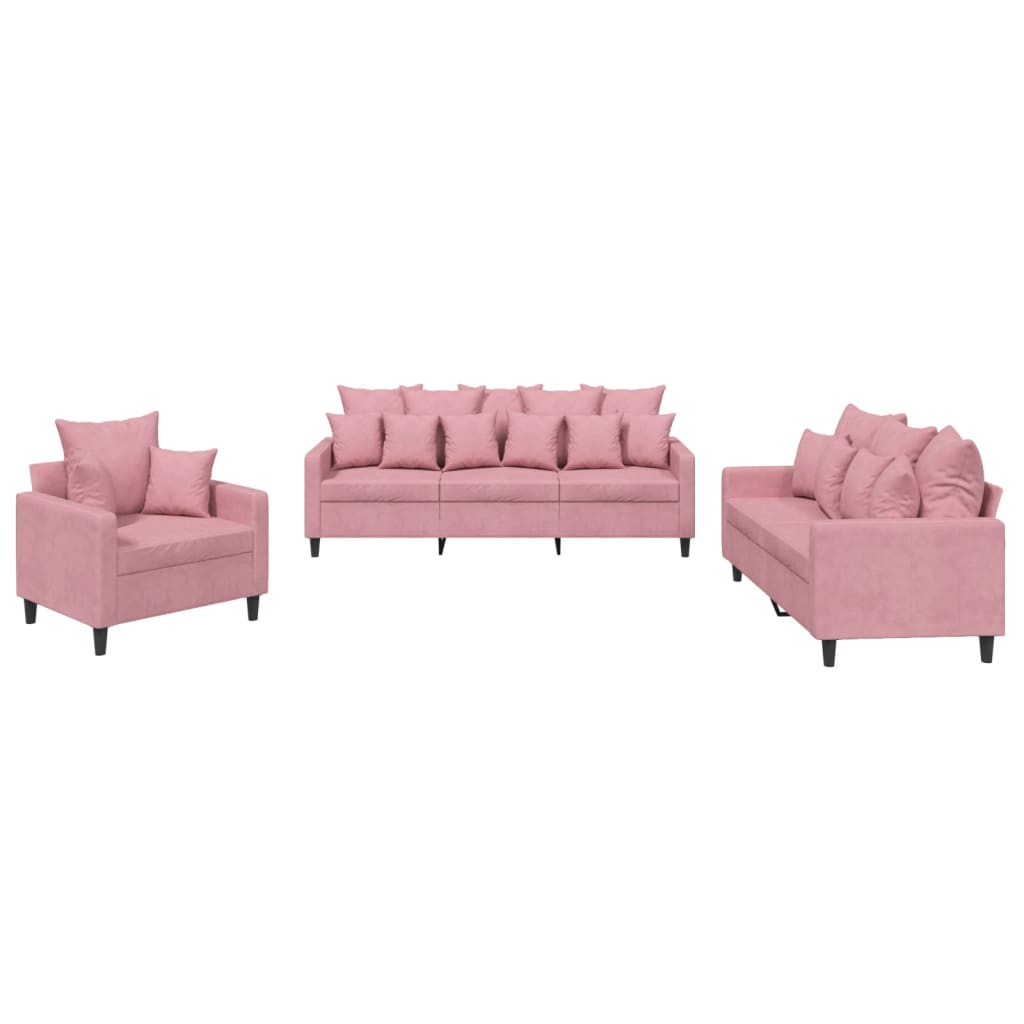 Ensemble de canapés 3 pcs avec coussins Rose Velours