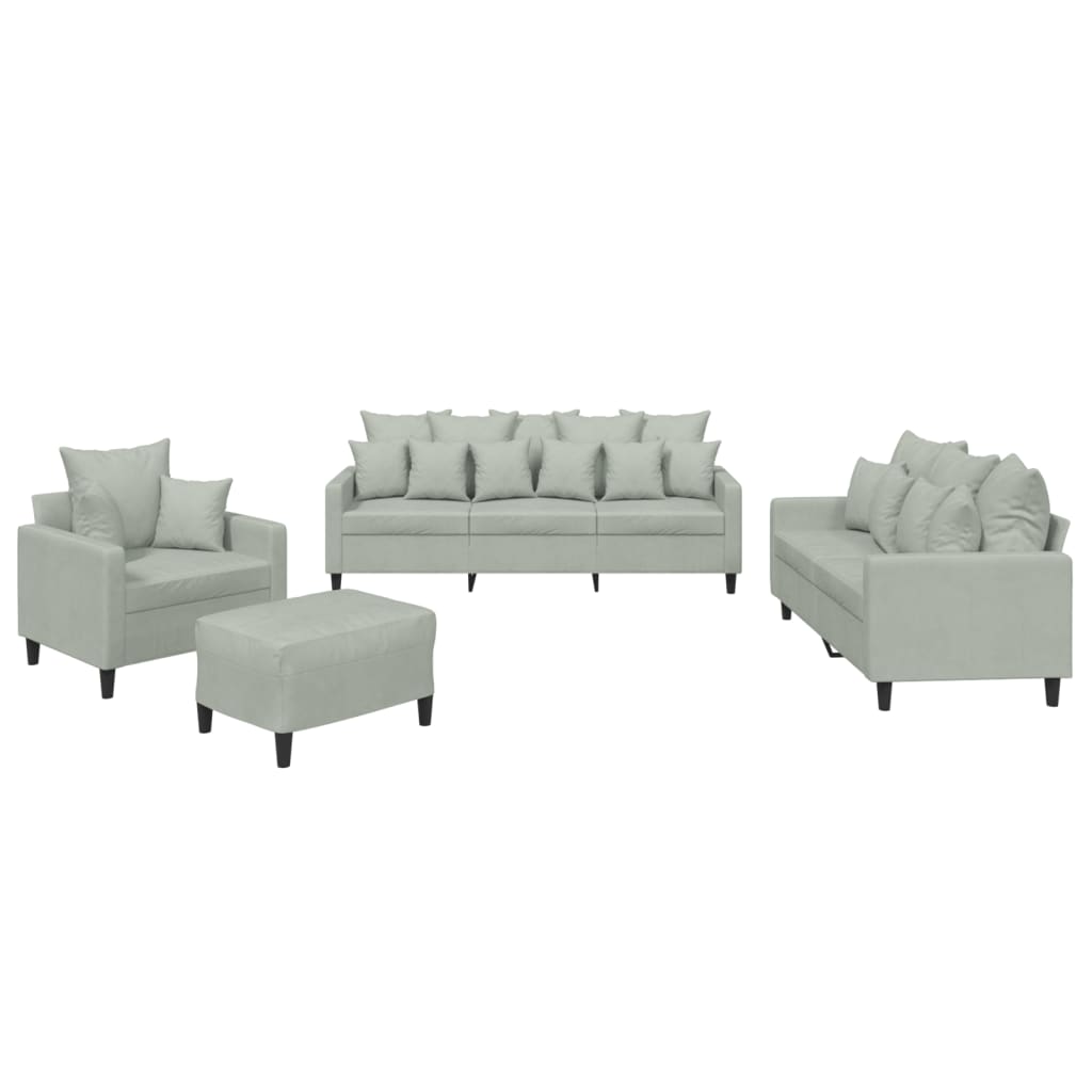 Ensemble de canapés 4 pcs avec coussins Gris clair Velours