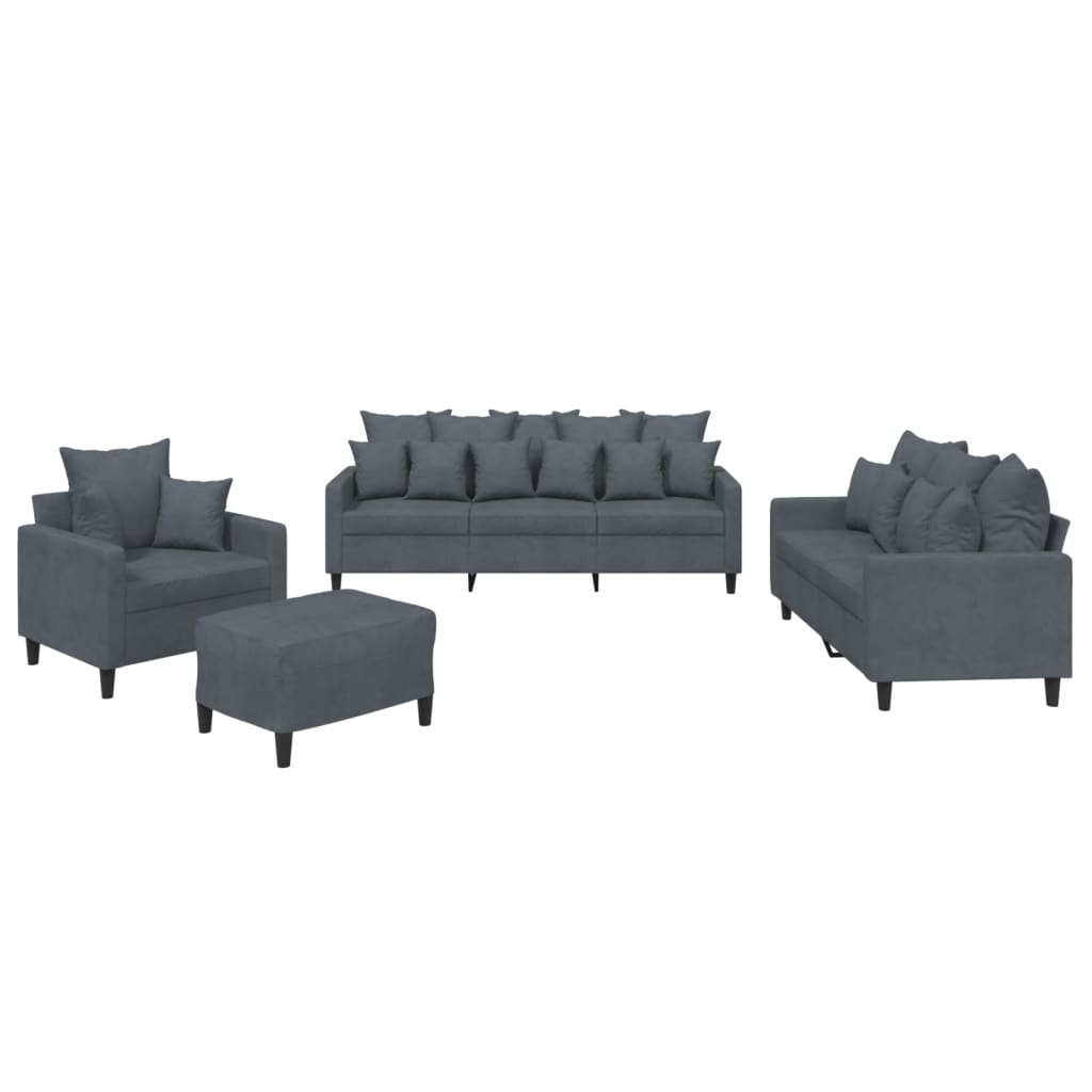 Ensemble de canapés 4 pcs avec coussins Gris foncé Velours