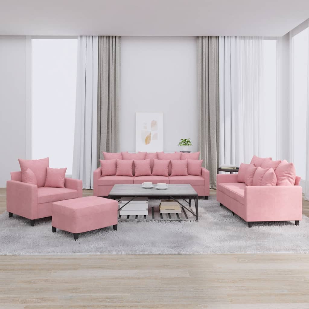 Ensemble de canapés 4 pcs avec coussins Rose Velours