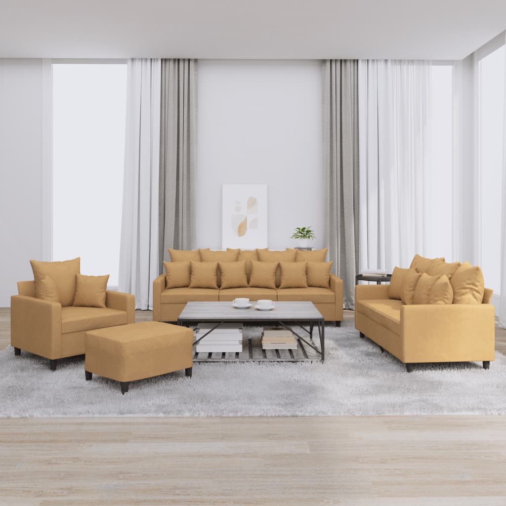 Ensemble de canapés 4 pcs avec coussins Marron Velours