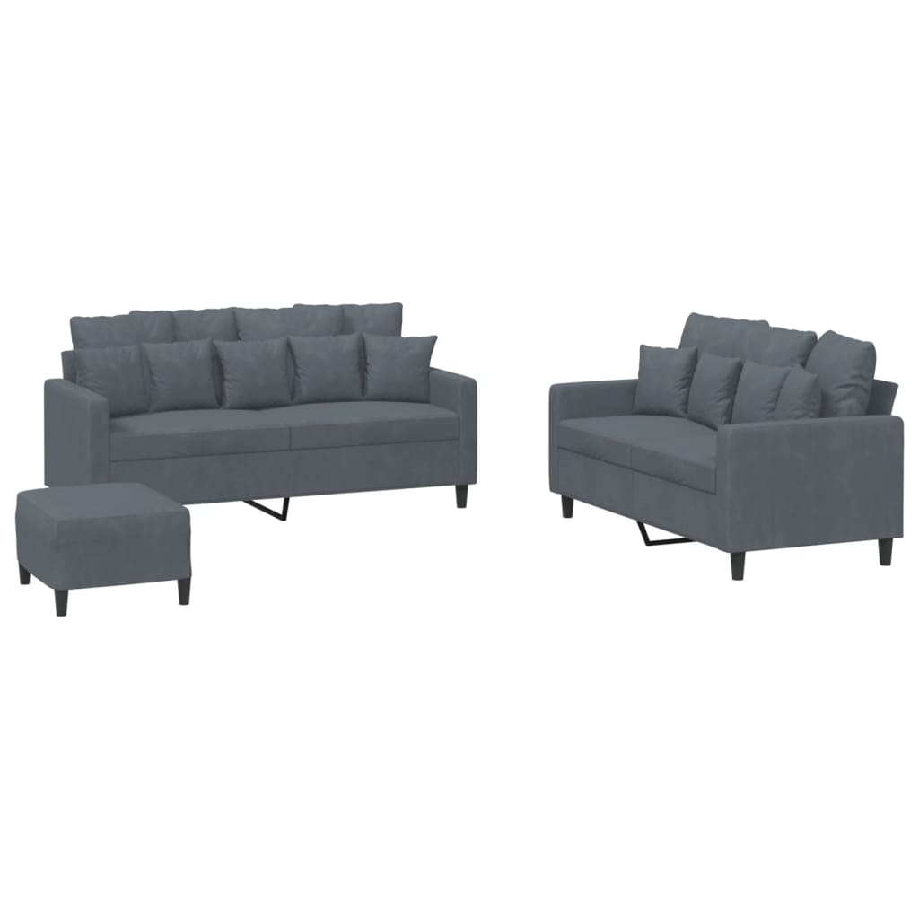 Ensemble de canapés 3 pcs avec coussins Gris foncé Velours