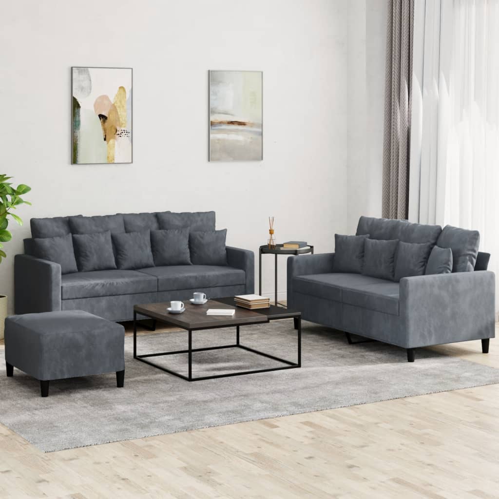 Ensemble de canapés 3 pcs avec coussins Gris foncé Velours
