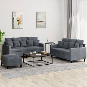 Ensemble de canapés 3 pcs avec coussins Gris foncé Velours