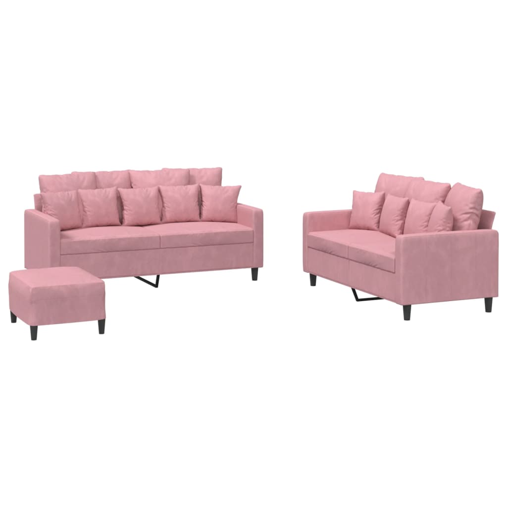 Ensemble de canapés 3 pcs avec coussins Rose Velours