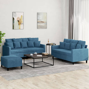 Ensemble de canapés 3 pcs avec coussins Bleu Velours