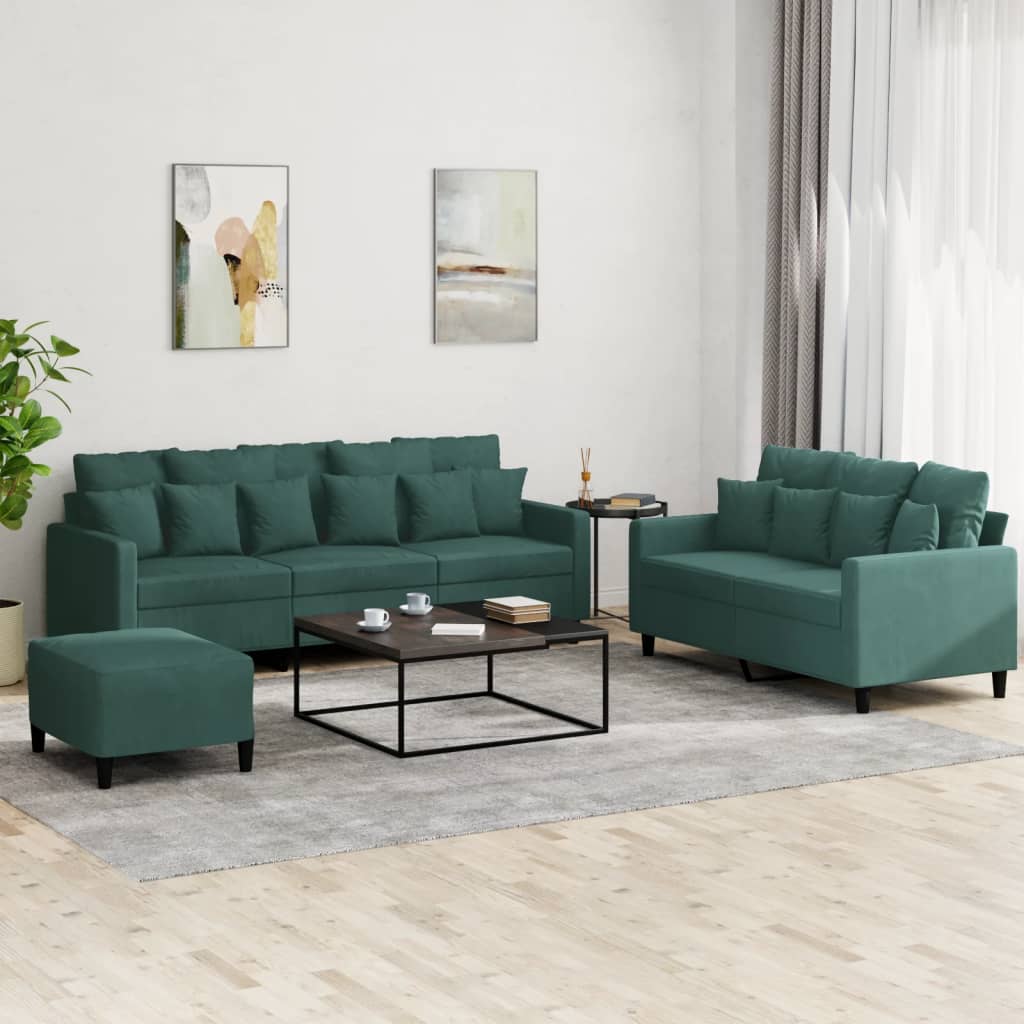 Ensemble de canapés 3 pcs avec coussins Vert foncé Velours