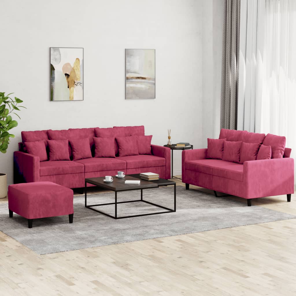 Ensemble de canapés 3 pcs avec coussins Rouge bordeaux Velours