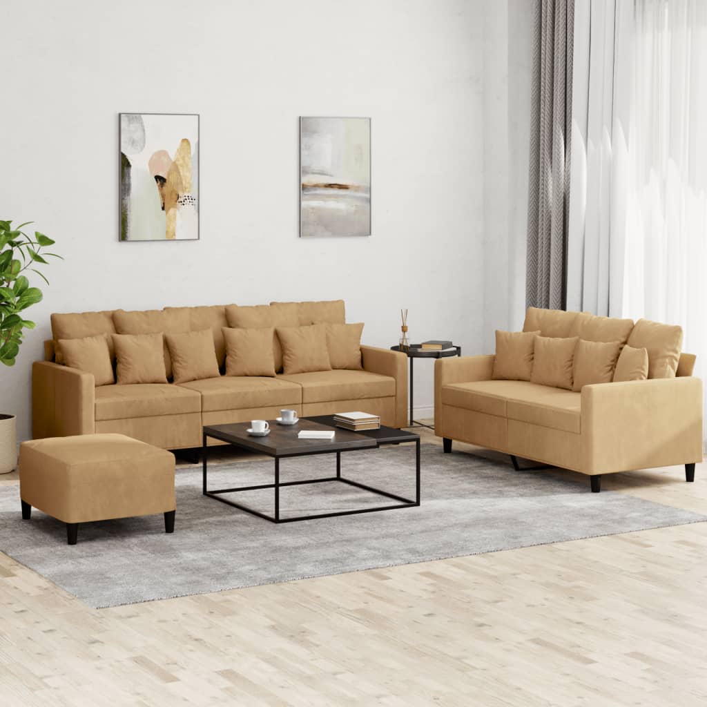 Ensemble de canapés 3 pcs avec coussins Marron Velours