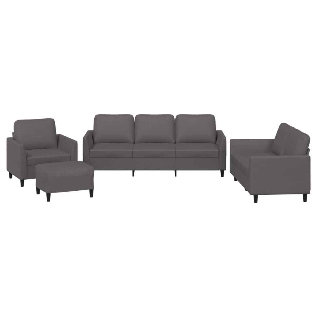 Ensemble de canapés 4 pcs avec coussins Gris Similicuir