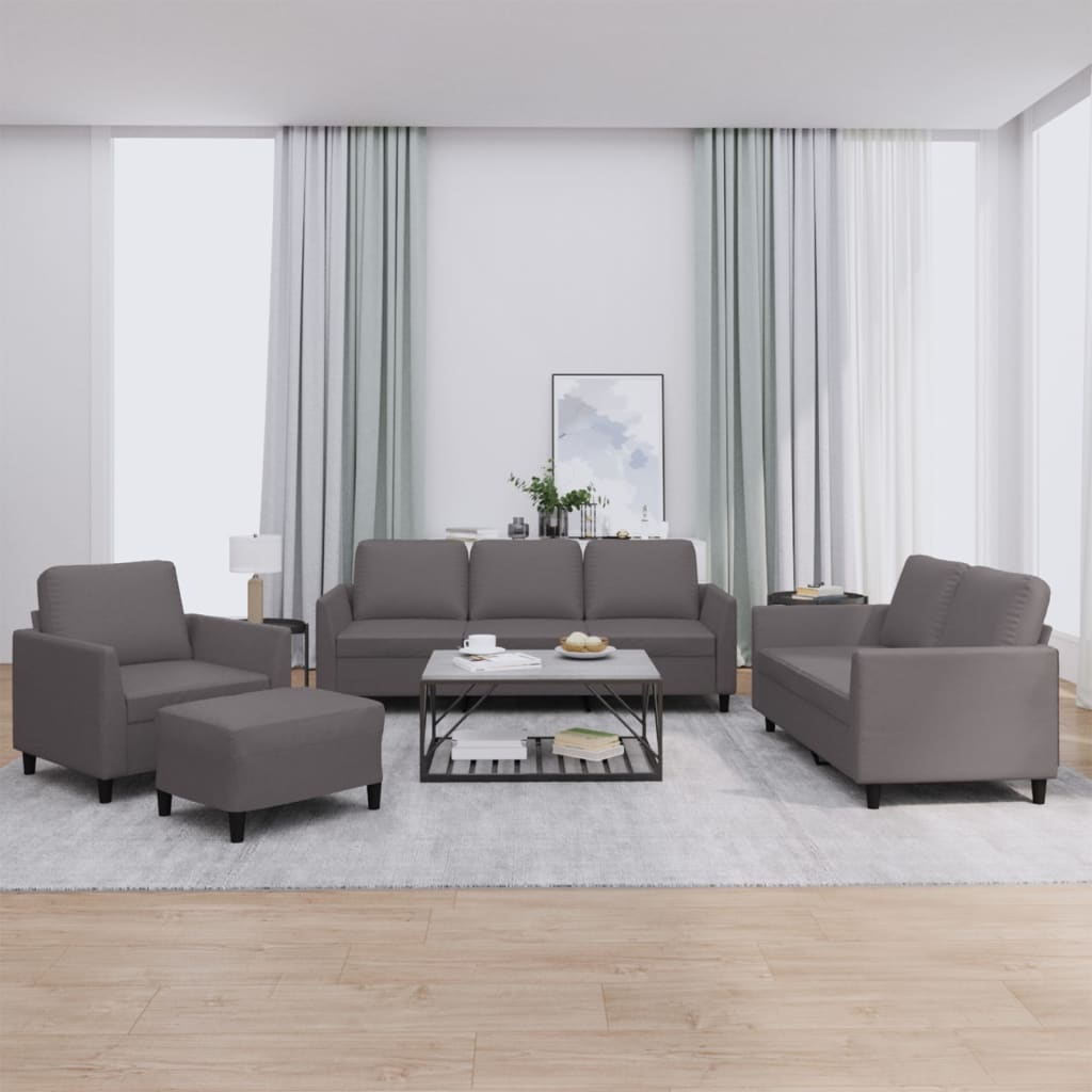 Ensemble de canapés 4 pcs avec coussins Gris Similicuir