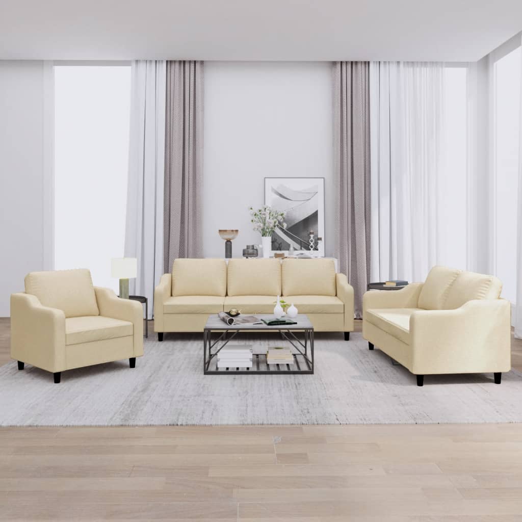Ensemble de canapés 3 pcs avec coussins Crème Tissu
