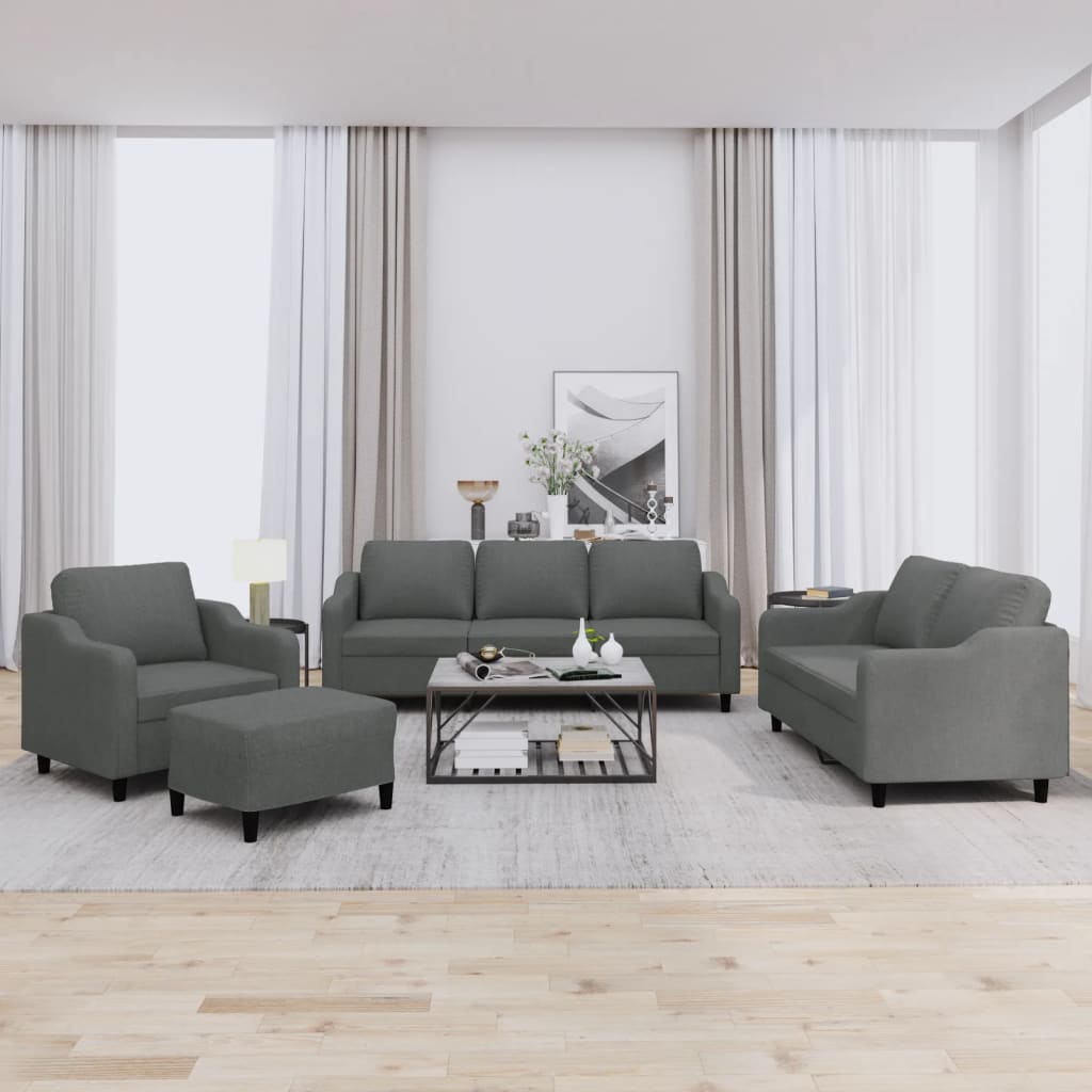 Ensemble de canapés 4 pcs avec coussins Gris foncé Tissu