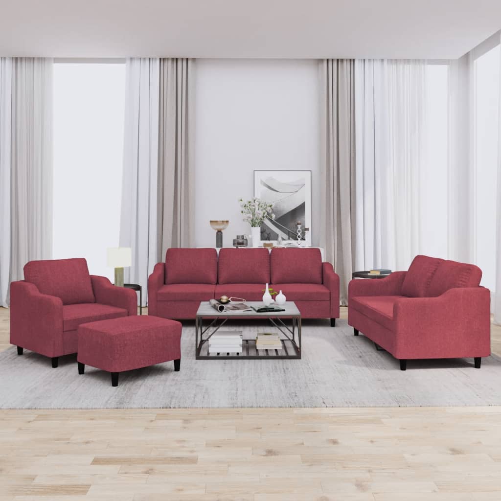 Ensemble de canapés 4 pcs avec coussins Rouge bordeaux Tissu