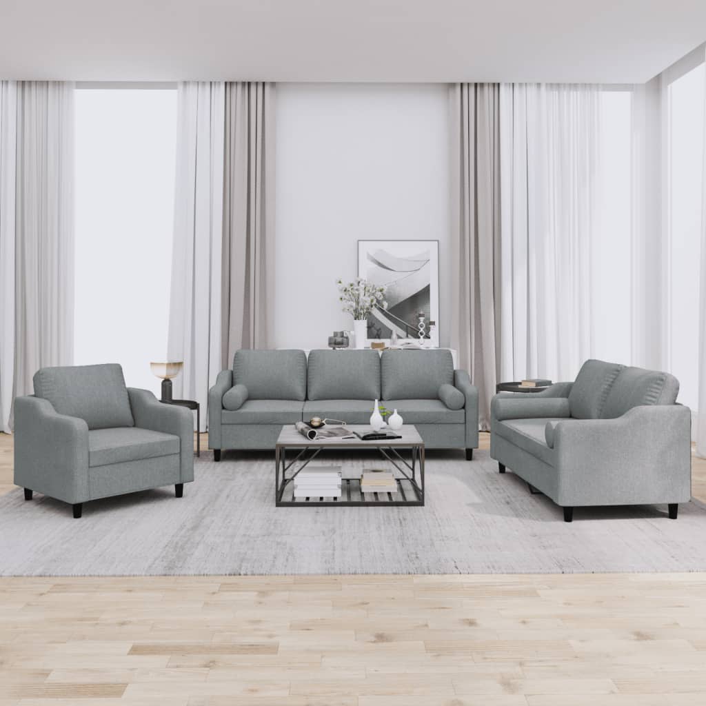 Ensemble de canapés 3 pcs coussins gris clair tissu