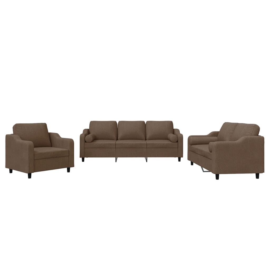 Ensemble de canapés 3 pcs avec coussins marron tissu