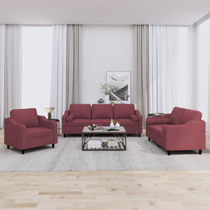Ensemble de canapés 3 pcs avec coussins rouge bordeaux tissu