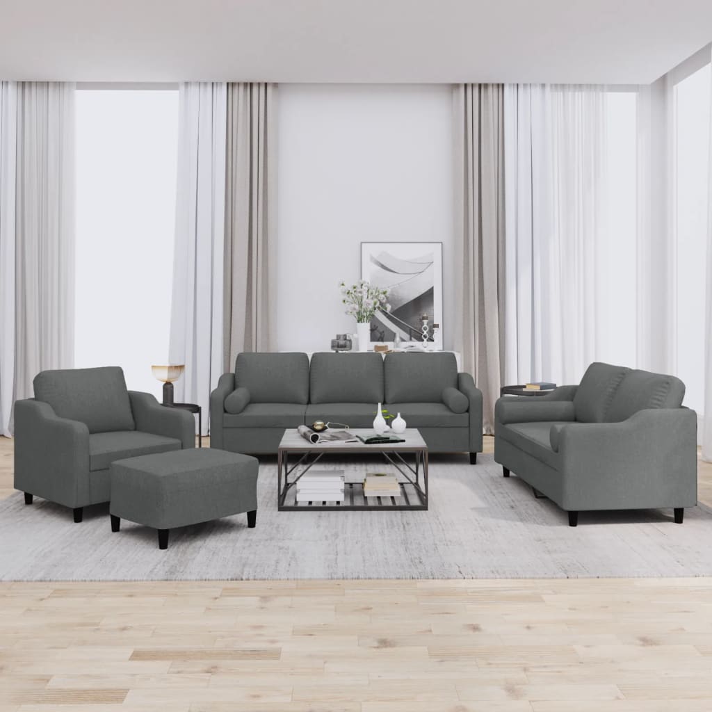 Ensemble de canapés 4 pcs coussins gris foncé tissu