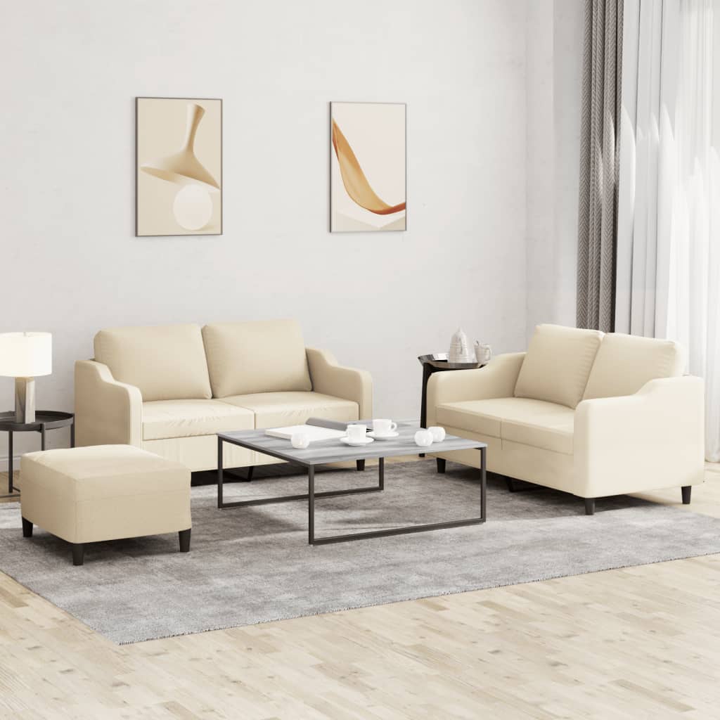 Ensemble de canapés 3 pcs avec coussins Crème Tissu