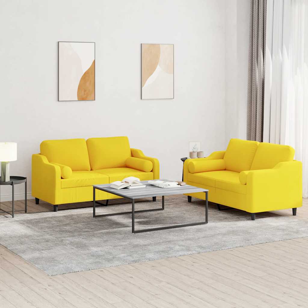 Ensemble de canapés 2 pcs avec coussins jaune clair tissu
