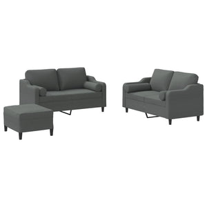Ensemble de canapés 3 pcs coussins gris foncé tissu
