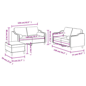 Ensemble de canapés 3 pcs coussins gris foncé tissu