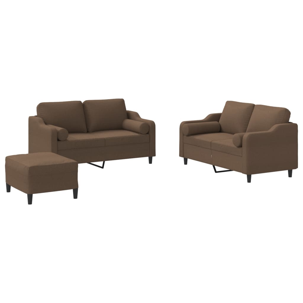 Ensemble de canapés 3 pcs avec coussins marron tissu