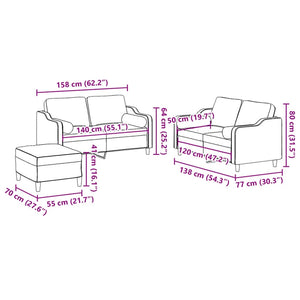 Ensemble de canapés 3 pcs avec coussins jaune clair tissu