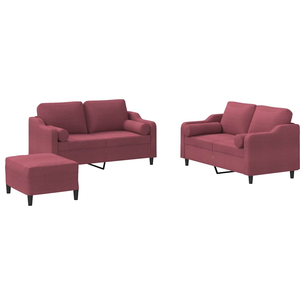 Ensemble de canapés 3 pcs avec coussins rouge bordeaux tissu