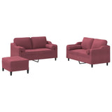 Ensemble de canapés 3 pcs avec coussins rouge bordeaux tissu