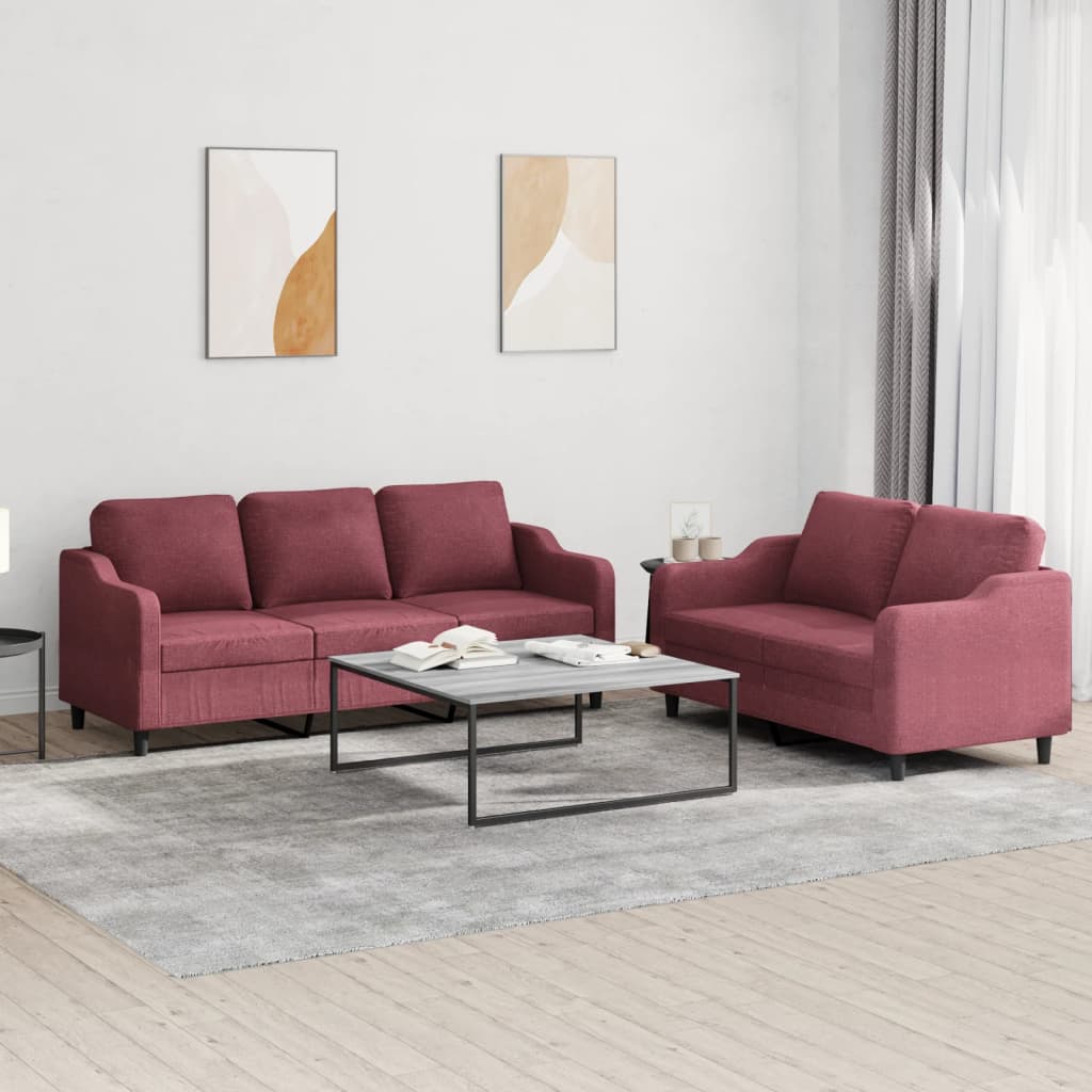 Ensemble de canapés 2 pcs avec coussins Rouge bordeaux Tissu